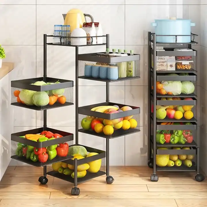 MOVEABLE 5 LAYER STORAGE TROLY RACK ROTATING METAL SHELF