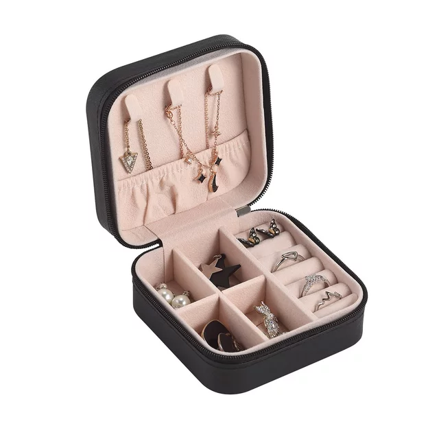 N838 PU Leather Travel Jewelry Box for lady Organizer Display Storage Case for Rings Earrings Necklace Zipper Closure